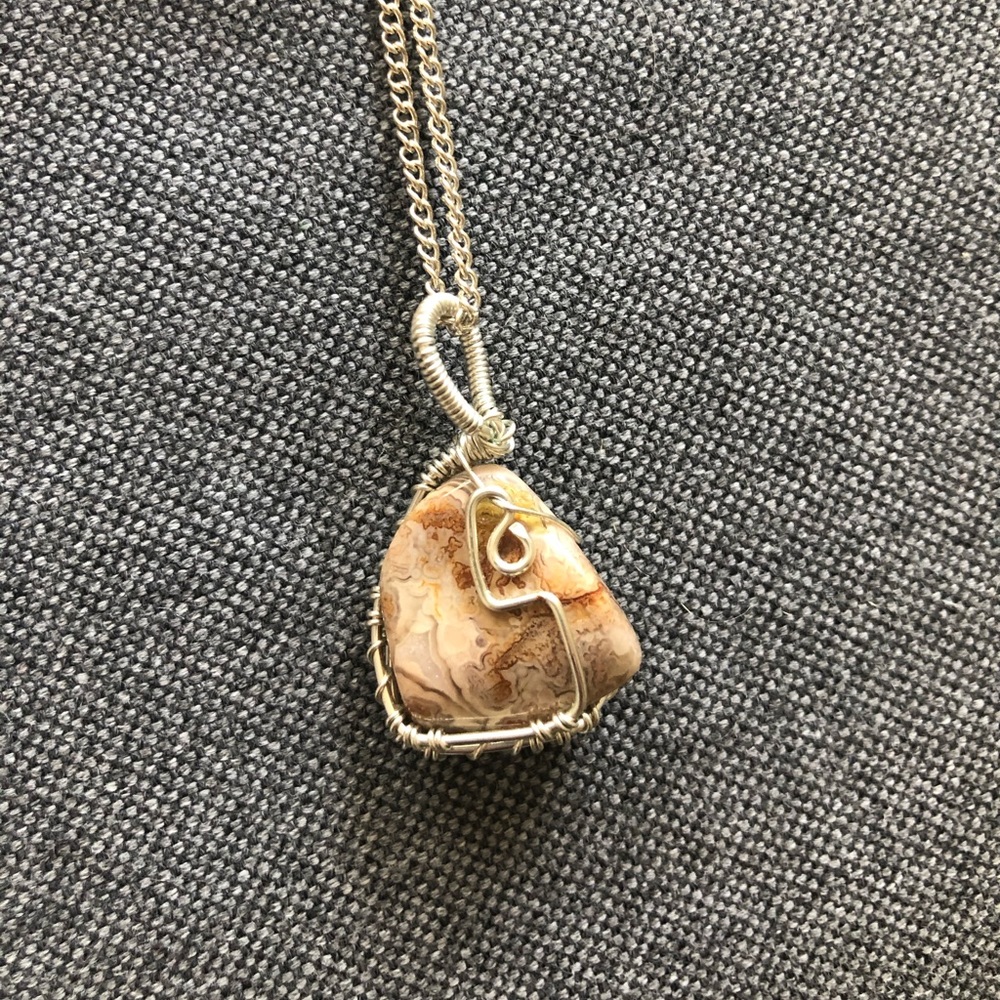 Beautiful Cream Crystal Wire Wrapped Necklace